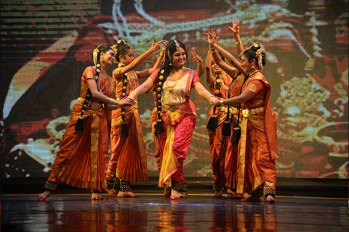 Stage still — Chilapadhikaram magnum opus opera, full ensemble, warm wash