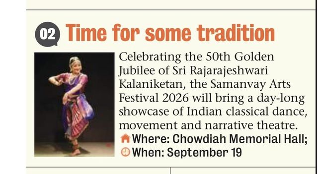 Bangalore Mirror, 19 September 2026: 'Time for some tradition', Things To Do